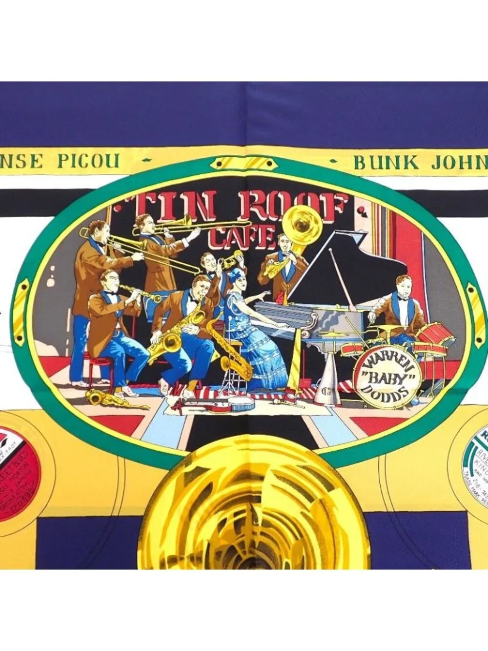 Hermes Carre 90 the Original New Orleans Creole Jazz Vintage Scarf Silk Navy